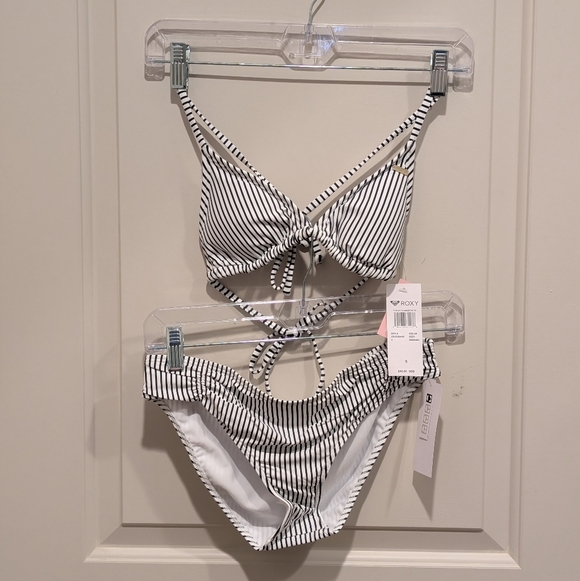 Roxy White & Black Striped Bikini Set Small
